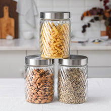 Load image into Gallery viewer, Clear Spiral Design Glass Storage Containers with Lids, Set of 3 ( Each: 4.5&quot; D x 6.7&quot; H )
