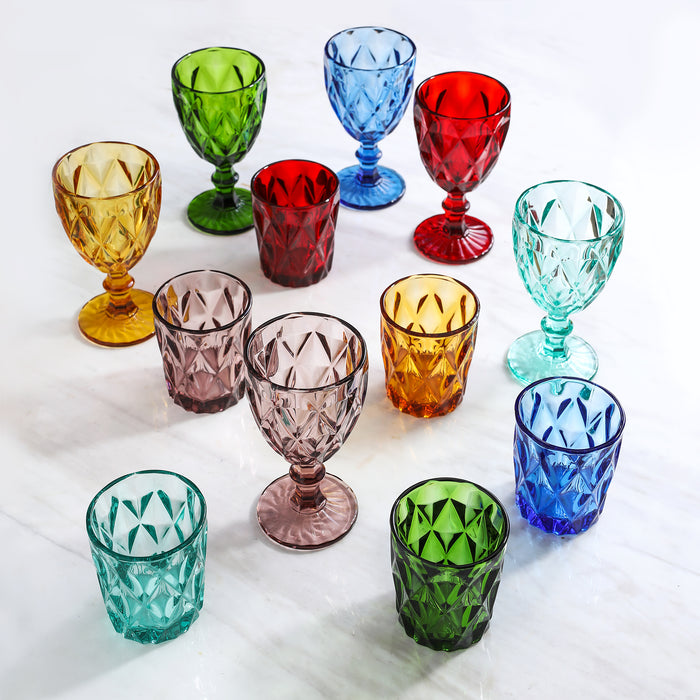 Set of 6 Colored Water Glasses Wine Drinking Goblet , 10.8 oz (6 Multi Colors)