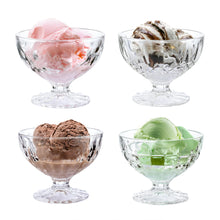 Load image into Gallery viewer, 8 Ounce Clear Glass Ice Cream Cups Set of 4 Different Patterns
