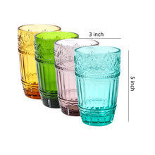 Load image into Gallery viewer, Colored Water Glasses,Embossed Design Glass Tumblers Set,12 OZ of 4 Colors Set
