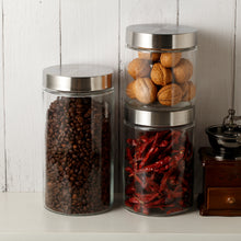 Load image into Gallery viewer, Clear Glass Storage Containers with Lids, Set of 3 ( D: 4.5&quot; x H: 4.7&quot; / 6.7&quot; / 8.7&quot; )
