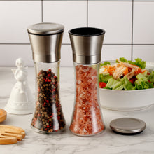 Charger l&#39;image dans la galerie, Salt and Pepper Grinders, Set of 2 Clear Glass Body Mills with Adjustable Ceramic Coarseness (Salt &amp; peppercorns are not Included)
