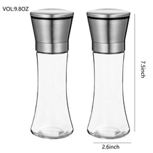 Charger l&#39;image dans la galerie, Salt and Pepper Grinders, Set of 2 Clear Glass Body Mills with Adjustable Ceramic Coarseness (Salt &amp; peppercorns are not Included)
