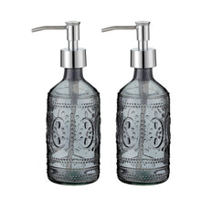 Load image into Gallery viewer, 12 oz Dark Grey Embossed Glass Lotion and Soap Dispenser Pump Set of 2
