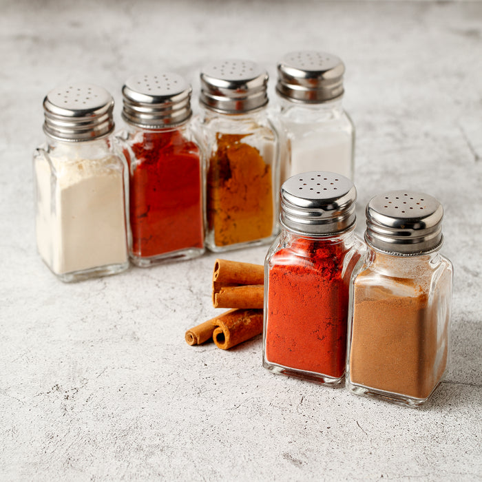 Salt and Pepper Shakers Set, Mini Square Glass Bottles, Set of 6 (Each 2.3 oz)