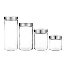 Load image into Gallery viewer, Clear Cylindrical Glass Storage Containers with Lids, Set of 4 (D: 4.5&quot; x H: 4.7&quot; / 6.7&quot; / 8.7&quot; / 10.7&quot;)
