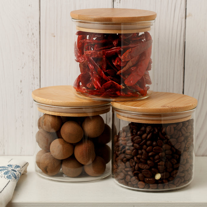 Glass Food Storage Containers Set, Glass Canister Set Airtight Coffee Container with Bamboo Lids, Set of 3