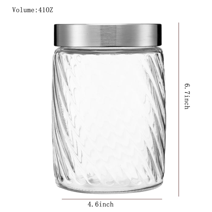 Clear Spiral Design Glass Storage Containers with Lids, Set of 3 ( D: 4.5" x H: 4.7" / 6.7" / 8.7" )