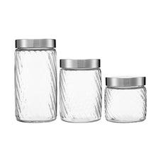 Load image into Gallery viewer, Clear Spiral Design Glass Storage Containers with Lids, Set of 3 ( D: 4.5&quot; x H: 4.7&quot; / 6.7&quot; / 8.7&quot; )
