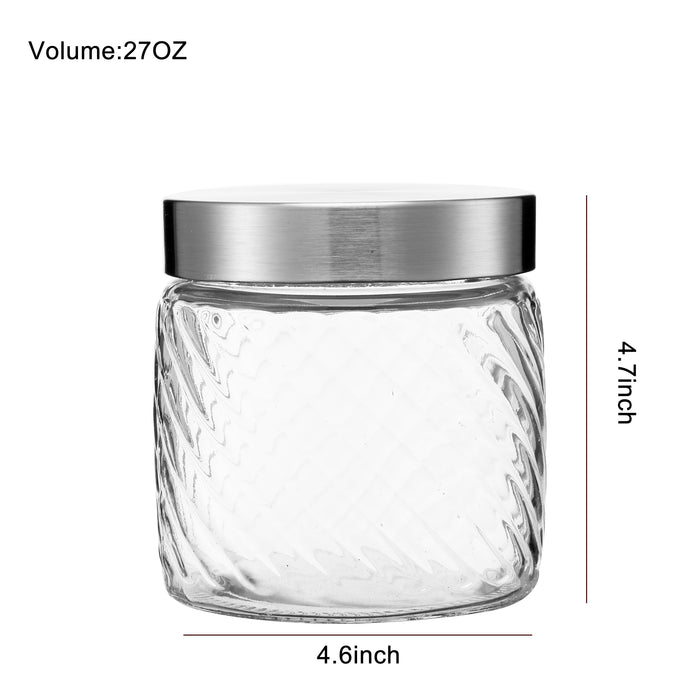 Clear Spiral Design Glass Storage Containers with Lids, Set of 3 ( D: 4.5" x H: 4.7" / 6.7" / 8.7" )