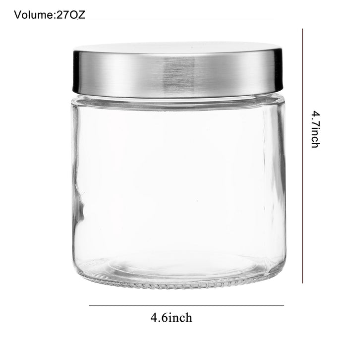 Clear Glass Storage Containers with Lids, Set of 3 ( D: 4.5" x H: 4.7" / 6.7" / 8.7" )