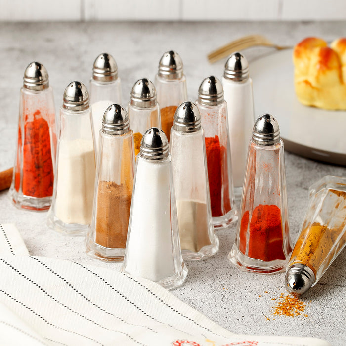 Clear Glass Tower Style Salt and Pepper Shakers Set of 12 (Each:1.4oz)