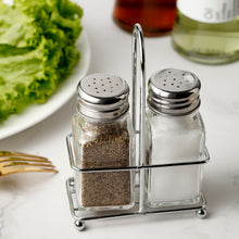 Charger l&#39;image dans la galerie, Mini Square Glass-Bottle Salt and Pepper Shakers Set with Stainless Steel Stand , Set of 2 (Each: 2.3 oz)
