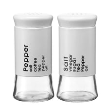 Load image into Gallery viewer, Salt and Pepper Shakers Set, Premium Glass Bottles with White Shells, Set of 2
