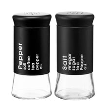 Load image into Gallery viewer, Salt and Pepper Shakers Set, Premium Glass Bottles with Black Shells, Set of 2
