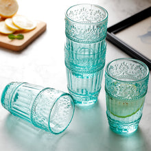 Load image into Gallery viewer, Colored Water Glasses, Embossed Design Glass Tumblers Set,12 OZ Set of 4 (Blue)
