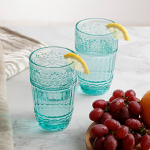 Load image into Gallery viewer, Colored Water Glasses, Embossed Design Glass Tumblers Set,12 OZ Set of 4 (Blue)
