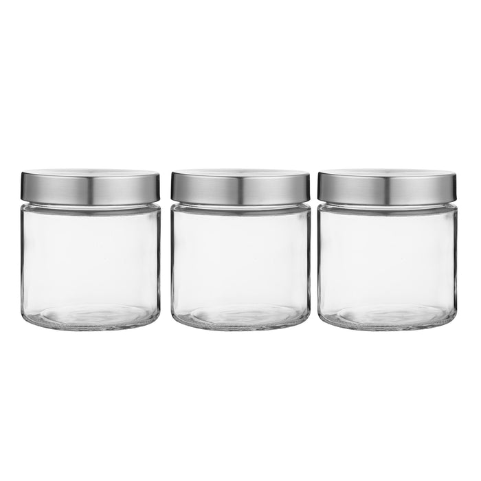 Clear Cylindrical Glass Storage Containers with Lids, Set of 3 ( D: 4.5" x H: 4.7" )