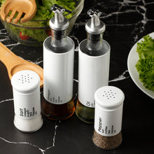 Load image into Gallery viewer, 2 Piece Oil and Vinegar Dispenser Set with Drip-Free Pourers and White Shells
