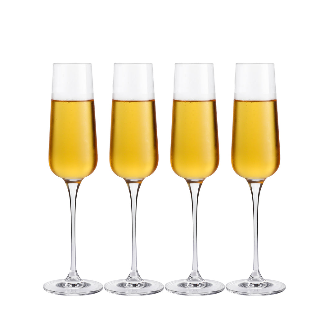 Crystal Champagne Flutes Glasses Set of 4 - Machine Made Glass 100% Lead Free 8 Ounce