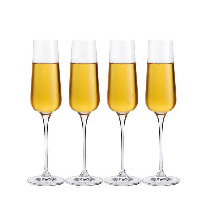 Crystal Champagne Flutes Glasses Set of 4 - Machine Made Glass 100% Lead Free 8 Ounce