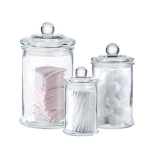 Load image into Gallery viewer, Mini Glass Apothecary Jars-Cotton Jar-Bathroom Storage Organizer Canisters Set of 3
