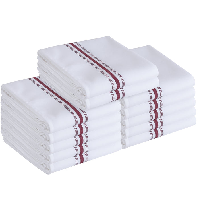 12 Pieces Linen Cloth Napkins, 18" x 22"  Burgundy Stripe (Burgundy)