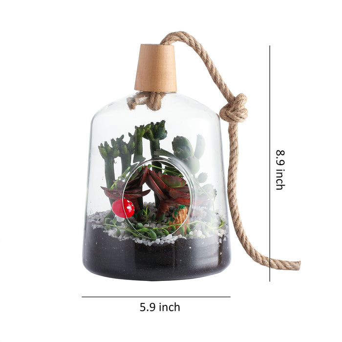 Set of 2 Glass Hanging Planter Terrarium Containers, Air Plant Hanging Holders with Rope(5.9‘’x 8.9''+ 4.5''x 7.3‘’)