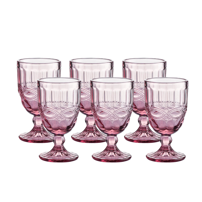 Colored Water Glasses 6-Piece Set, 8.5 oz Premium Heavy Wine Drinking Goblet, Solid Glass Color