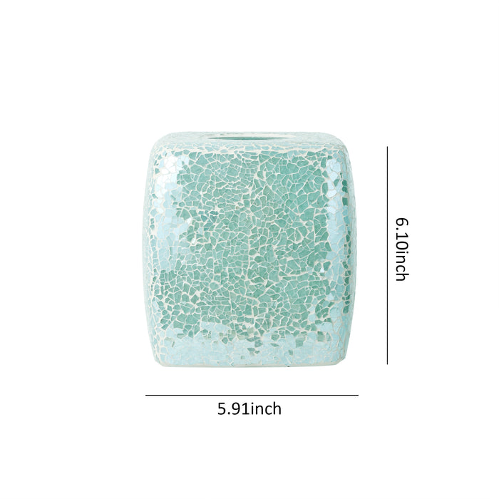 Mosaic Glass Square Facial Tissue Holder, Decorative Bathroom Vanity Counter top Roll Napkins Box Cover (Turquoise)