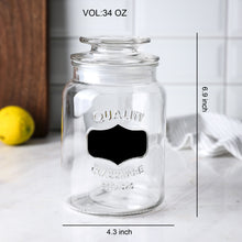 Load image into Gallery viewer, 3-Piece Airtight Round Clear Glass Storage Canisters with Sealed Lids (Each: 34 oz, D:4.3&quot; x H:6.9&quot;)
