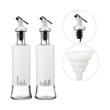 Charger l&#39;image dans la galerie, 2 Piece Oil and Vinegar Dispenser Set with Drip-Free Pourers and White Shells
