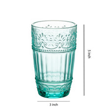 Load image into Gallery viewer, Colored Water Glasses, Embossed Design Glass Tumblers Set,12 OZ Set of 4 (Blue)
