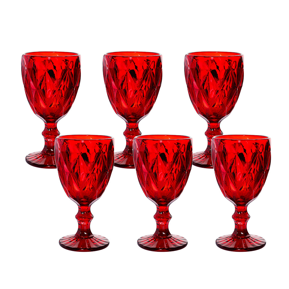 Set of 6 Red Colored Water Glasses Wine Drinking Goblet , 10.8 oz (6 Red)