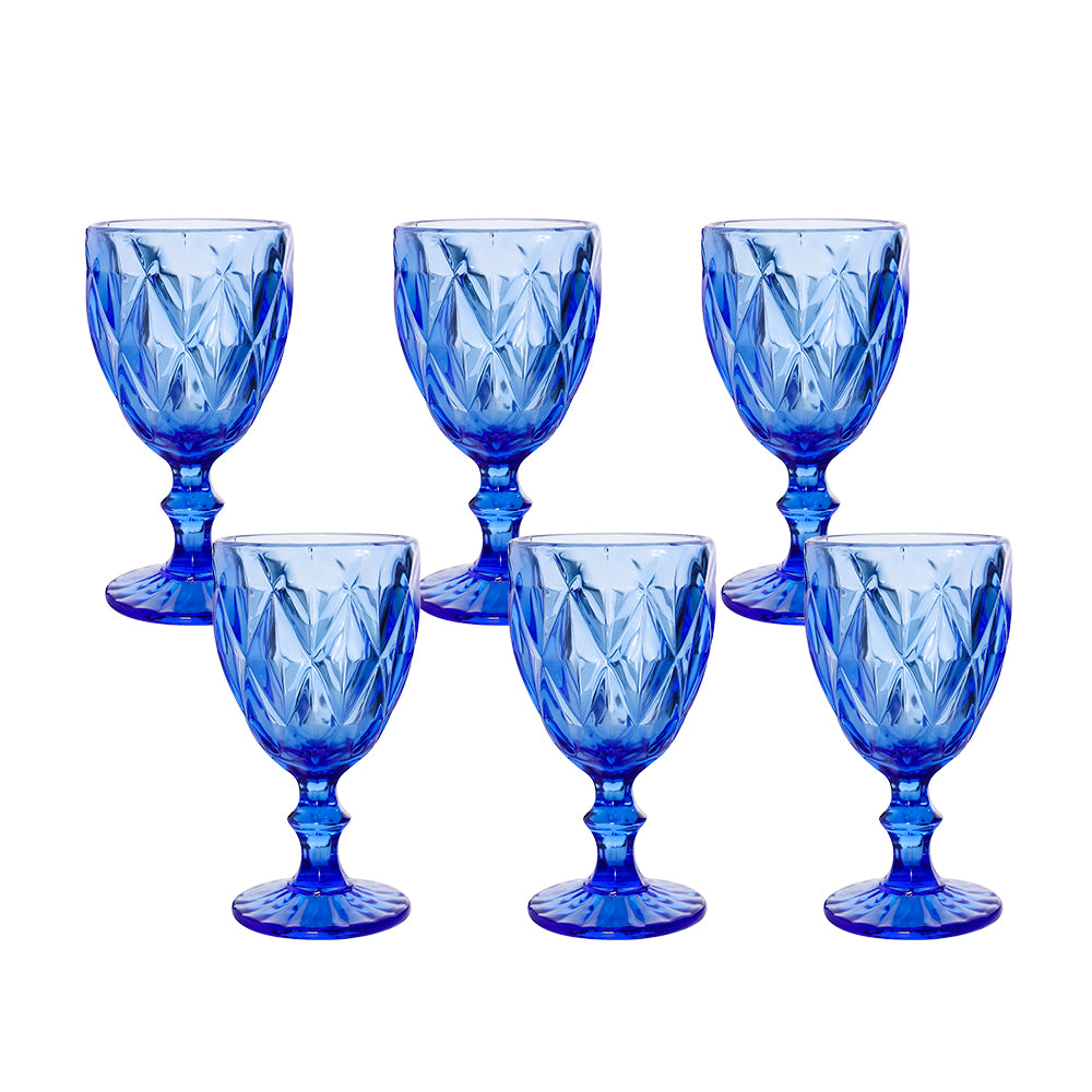 Set of 6 Blue Colored Water Glasses Wine Drinking Goblet , 10.8 oz (6 Blue)