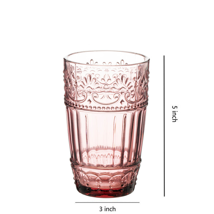 Colored Water Glasses, Embossed Design Glass Tumblers Set,12 OZ Set of 4 (Purple)