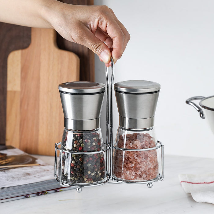 Salt and Pepper Grinders set of 2 with Stainless Steel Stand